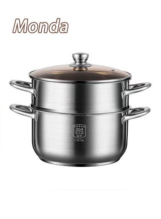 Double-Layer Stainless Steel Steamer, 4 Liters – Multi-functional Steamer with Heat-Resistant Handle, Dishwasher Safe, Suitable for Induction, Gas, And Ceramic Cooktops, Silver. - view 3